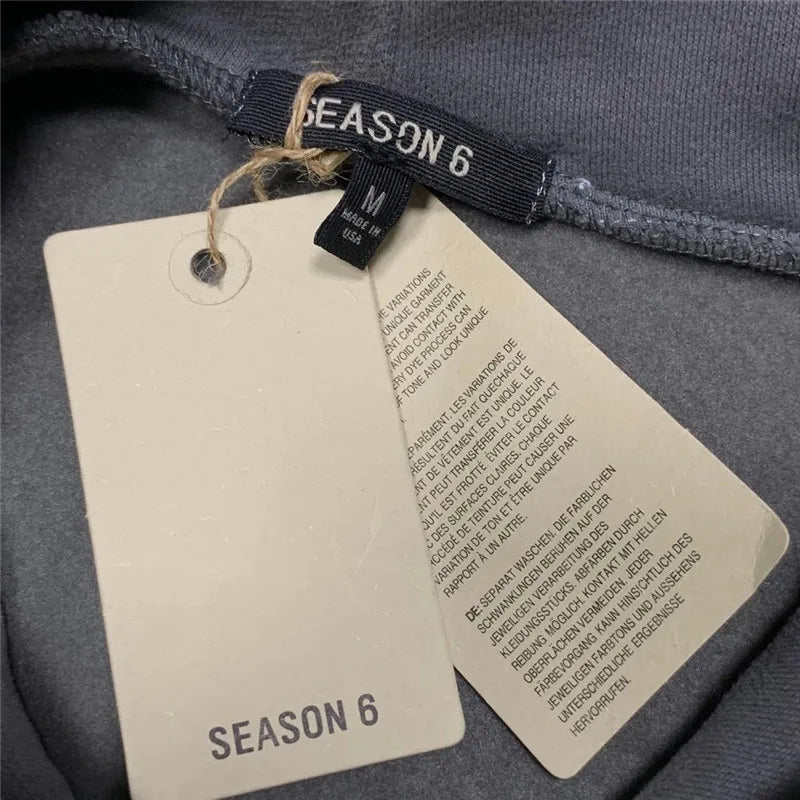 Oversize Kanye West Season 6 Hoodie Solid Men Women 1:1 High Quality Inside Velvet Tag Label Pullovers Sweatshirts