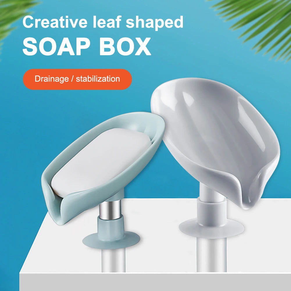 Soap Dish Storage With Suction Cup Laundry Leaf Shape Soap Box Drain Non-slip Soap Holder Bathroom Accessories Soap Case