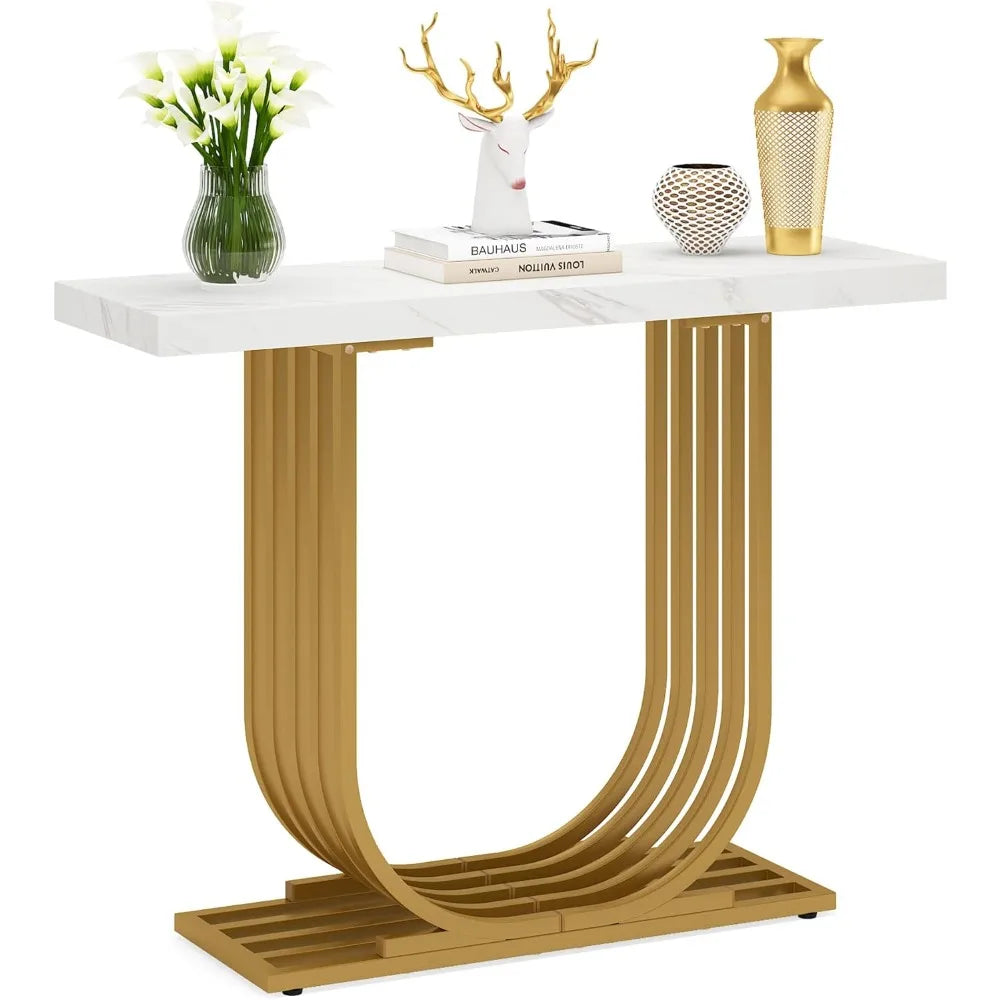 Faux Marble Gold Console Table Hallway White & Gold Coffee Tea End Small Tables Home Entrance Sofa Side Table for Living Room