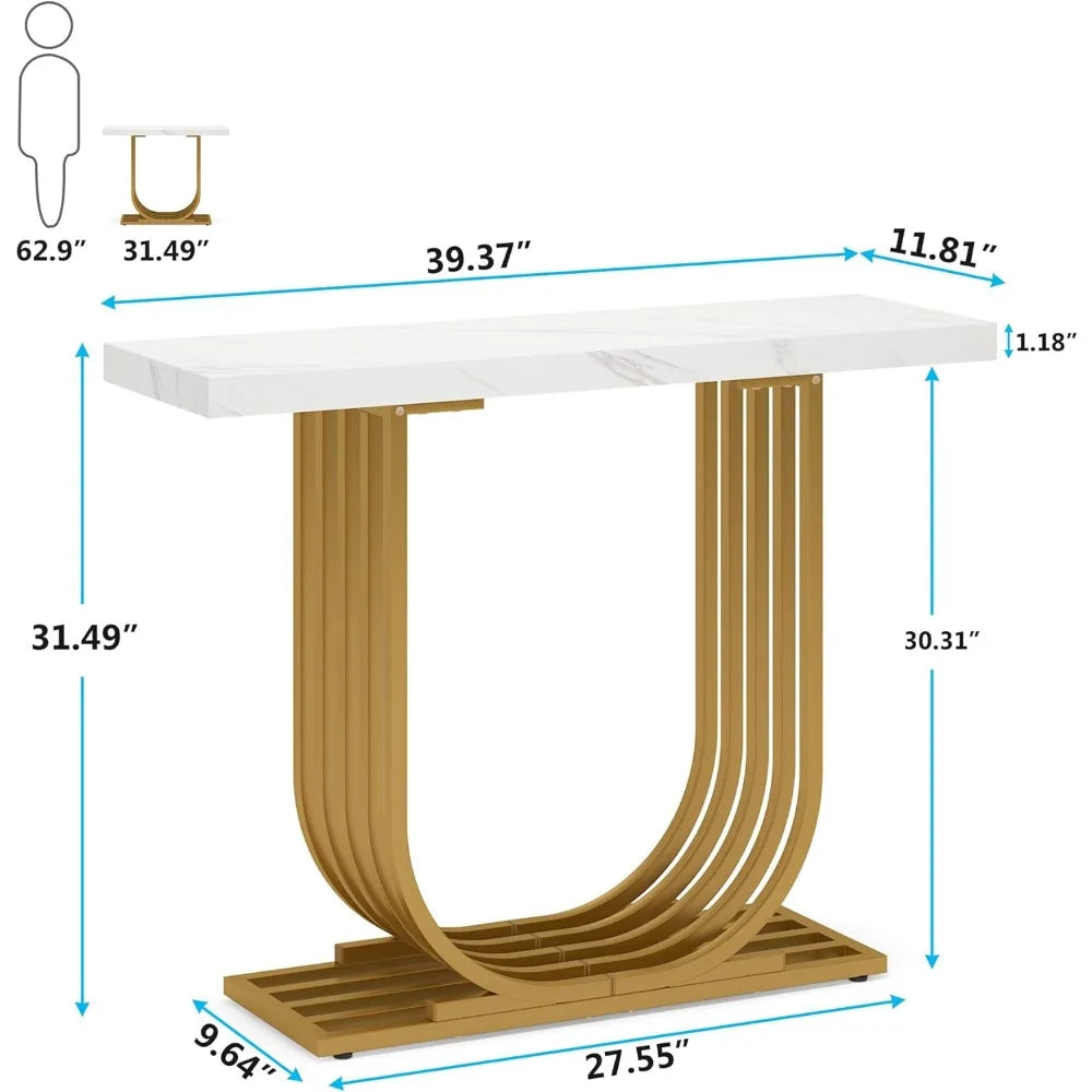 Faux Marble Gold Console Table Hallway White & Gold Coffee Tea End Small Tables Home Entrance Sofa Side Table for Living Room