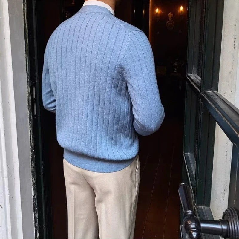 Solid Cardigan Men British Style Daily Temperament Elegant Long Sleeve Knitting All-match Handsome Chic Workout Slouchy Retro