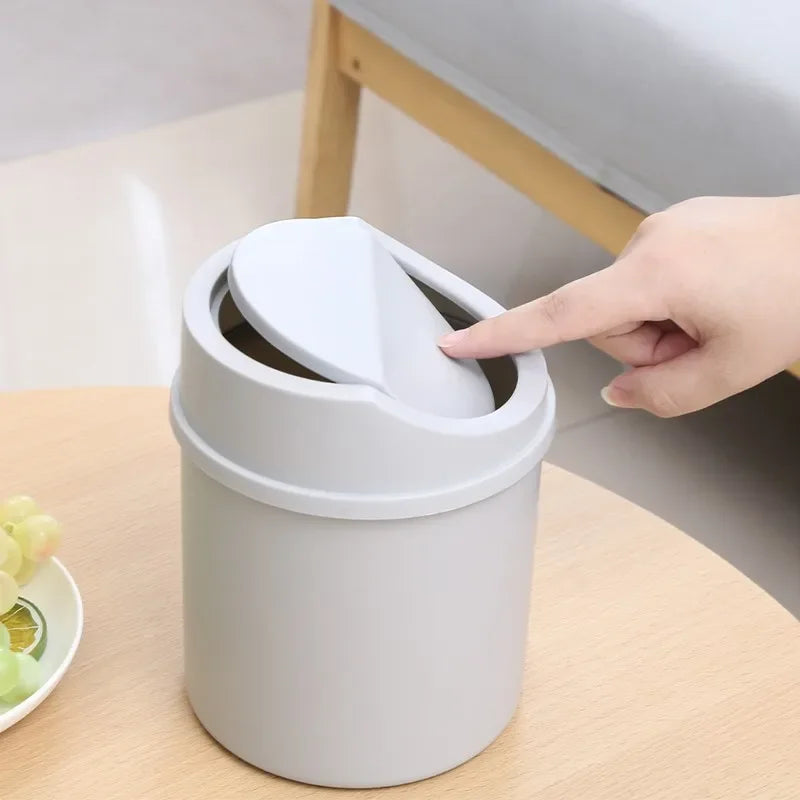 Mini Desktop Bin Small Trash Can Tube with Cover Bedroom Trash Garbage Can Clean Workspace Kitchen Storage Box Home Desk Dustbin