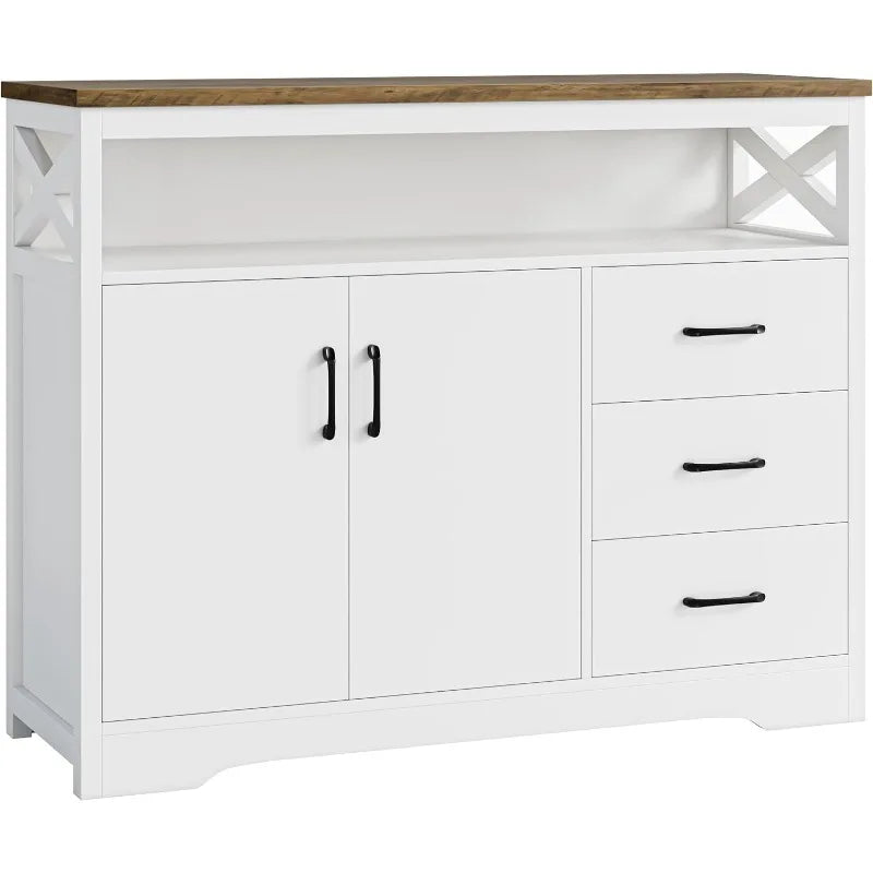 Modern Farmhouse Sideboard Buffet Cabinet, Kitchen Buffet Storage Cabinet with Drawers and Shelves, Wood Coffee Bar Cabinet