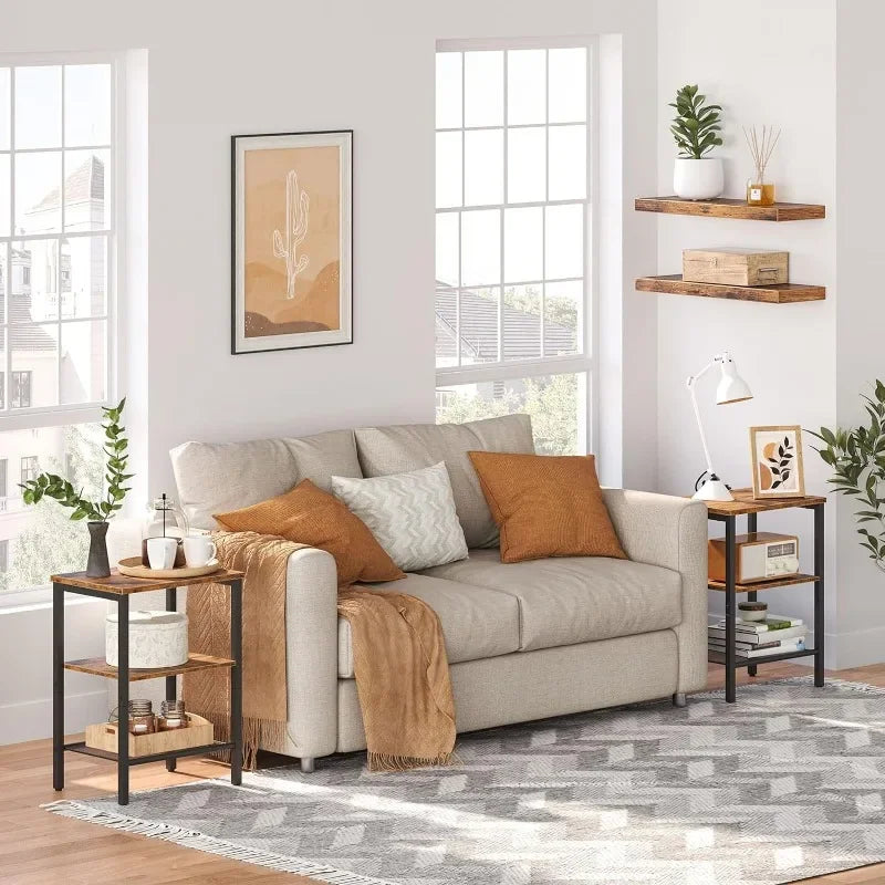 Set of 2 Side Tables, 3-Tier End Tables with Adjustable Shelf, for Small Space in Living Room, Bedroom and Balcony