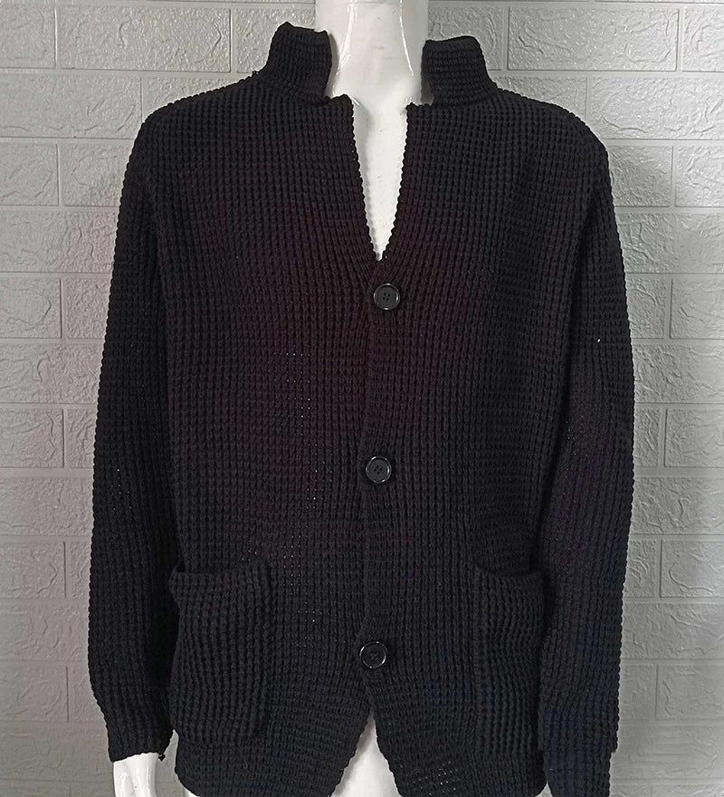 Men's Sweater Jacket Slim Suit Stand Collar Knitted Sweater 2023 Autumn and Winter New Solid Color Casual Cardigan Pocket Men