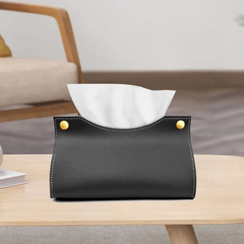 Tissue Box Holder Home Living Room Coffee Table Desktop Simple Napkin Box Kitchen Storage Paper Box PU Leather Organizers