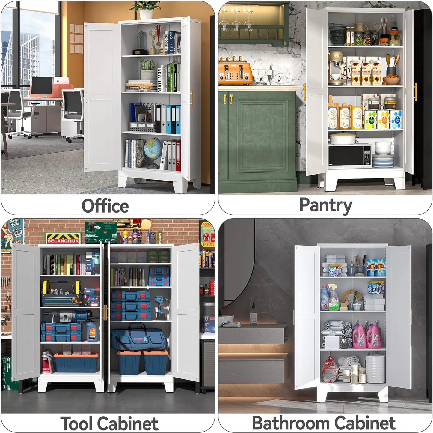 Pantry Cabinet, Kitchen Pantry Storage Cabinet with Doors and Shelves, Storage Cabinet with Adjustable Leveling Foot