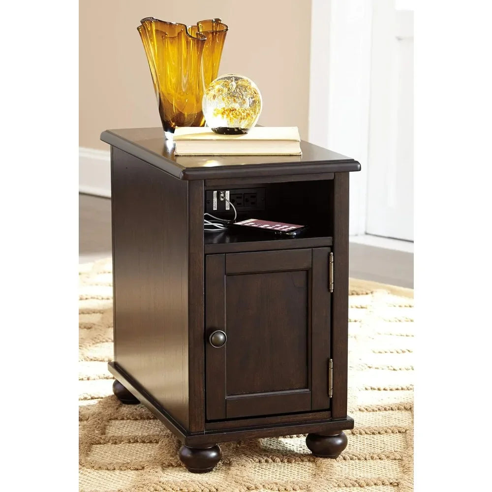 2 USB Ports & Outlets End Table Serving Coffee 2 Fixed Shelves Side Table Living Room Chairs Dark Brown Mid Century Modern Coffe