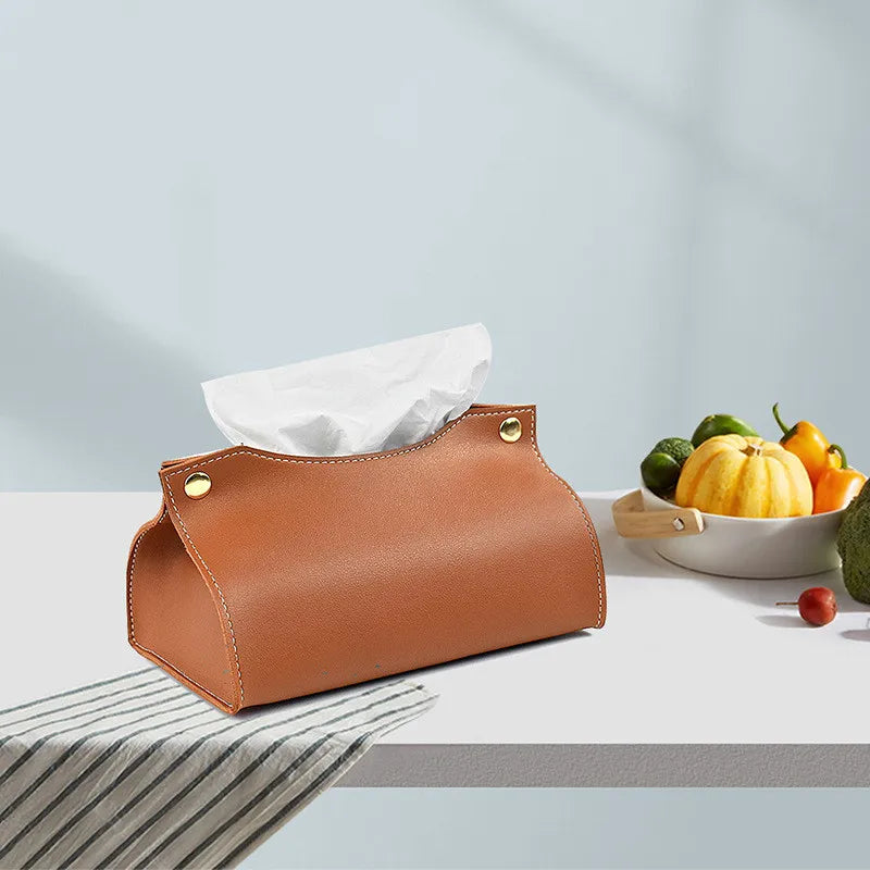 Tissue Box Holder Home Living Room Coffee Table Desktop Simple Napkin Box Kitchen Storage Paper Box PU Leather Organizers