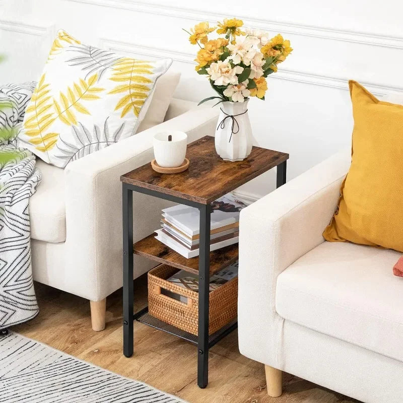 Set of 2 Side Tables, 3-Tier End Tables with Adjustable Shelf, for Small Space in Living Room, Bedroom and Balcony