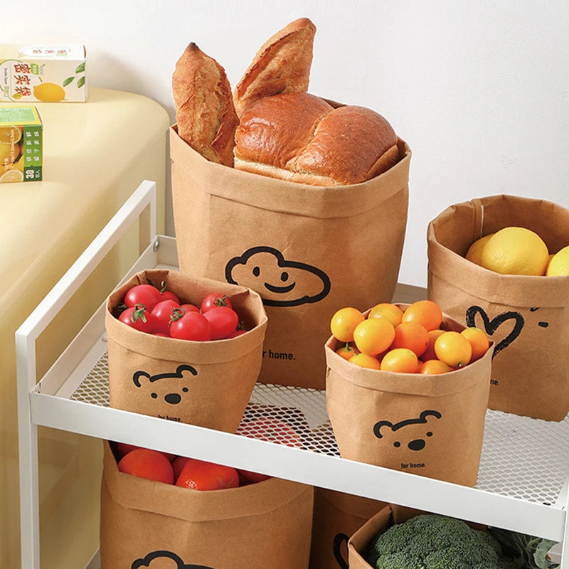 Cartoon Waterproof Kraft Paper Bag Reuseable Multifunction Home Storage Bag Flower Succulents Plant Pot Holder Kitchen Food Pot