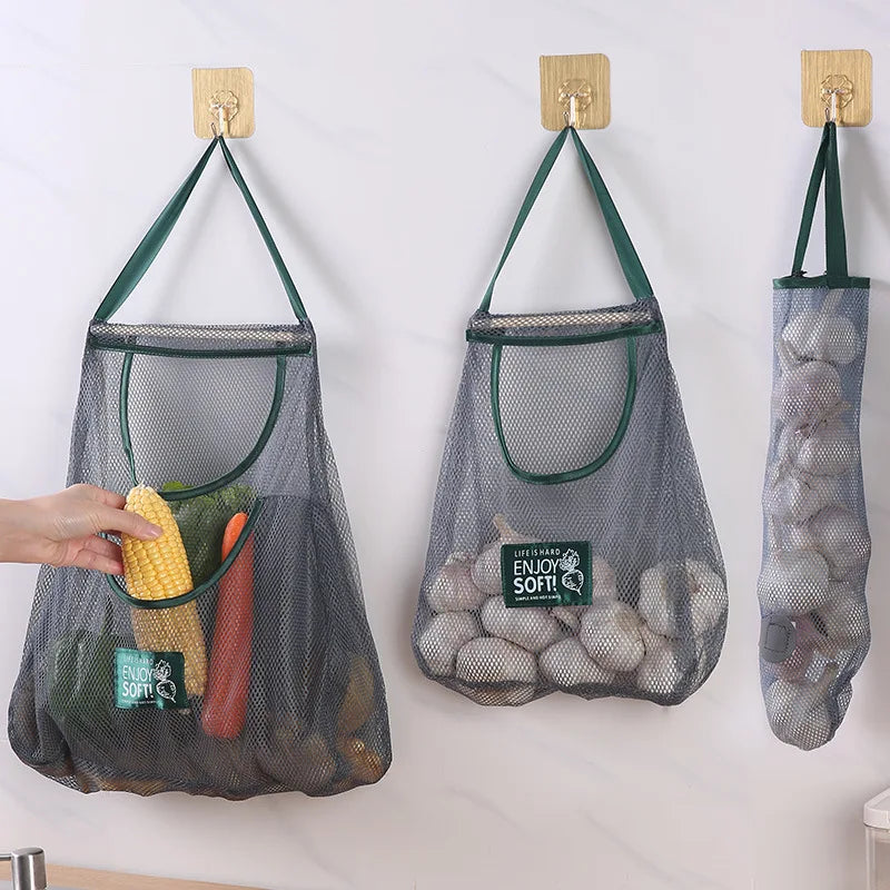 Kitchen Hanging Fruit Vegetable Storage Hanging Bag Moistureproof Ginger Garlic Onion Hollowed Out Breathable Storage Bag