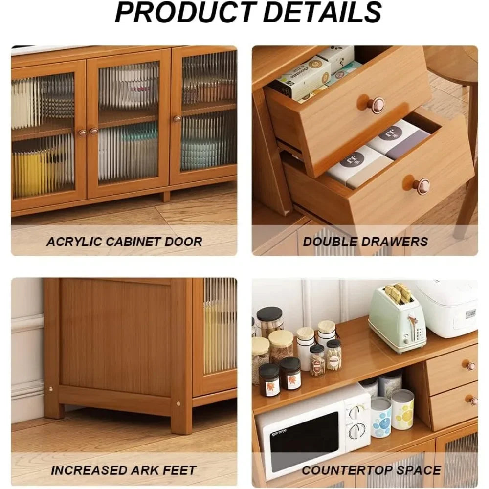 Kitchen Cabinet Bamboo Kitchen Storage Cabinets Sideboard Buffet Cabinet With Storage Home Furniture Brown Display Dining Room