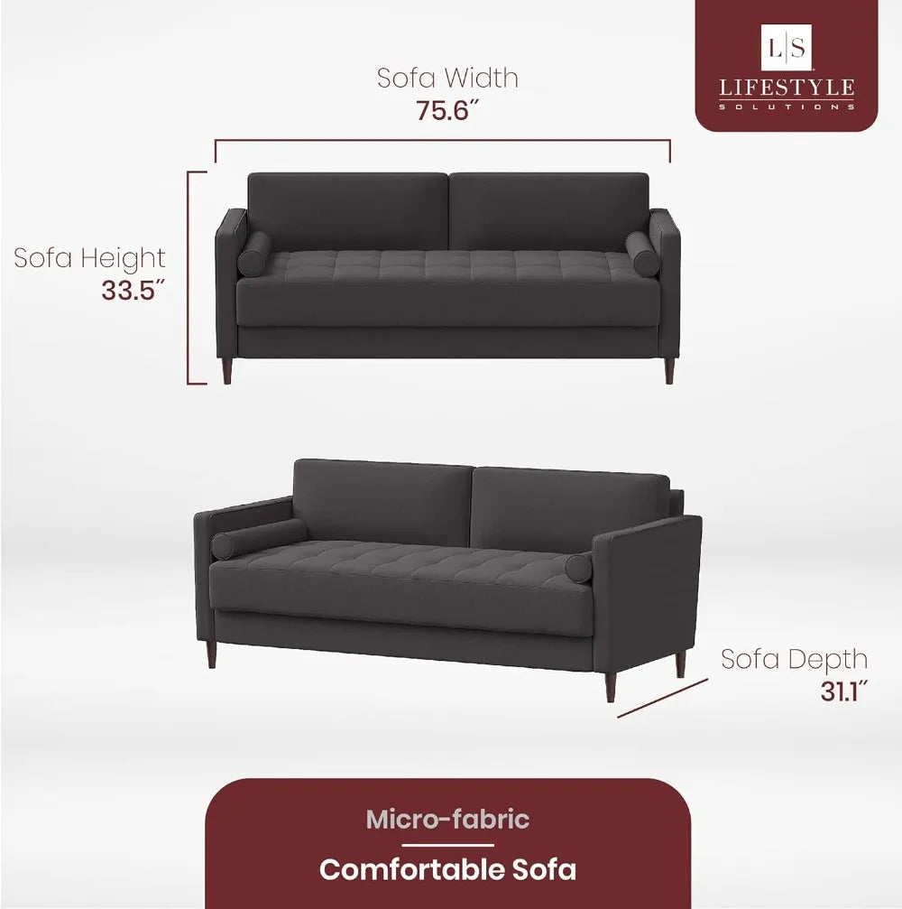 Lifestyle Solutions Lexington Sofa, 75.6" W X 31.1" D X 33.5" H, Heather Grey Minimalist Sofa Furniture Living Room