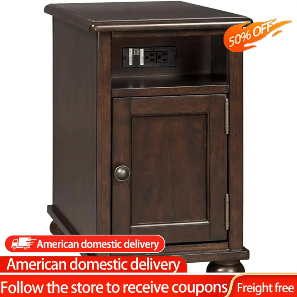 2 USB Ports & Outlets End Table Serving Coffee 2 Fixed Shelves Side Table Living Room Chairs Dark Brown Mid Century Modern Coffe