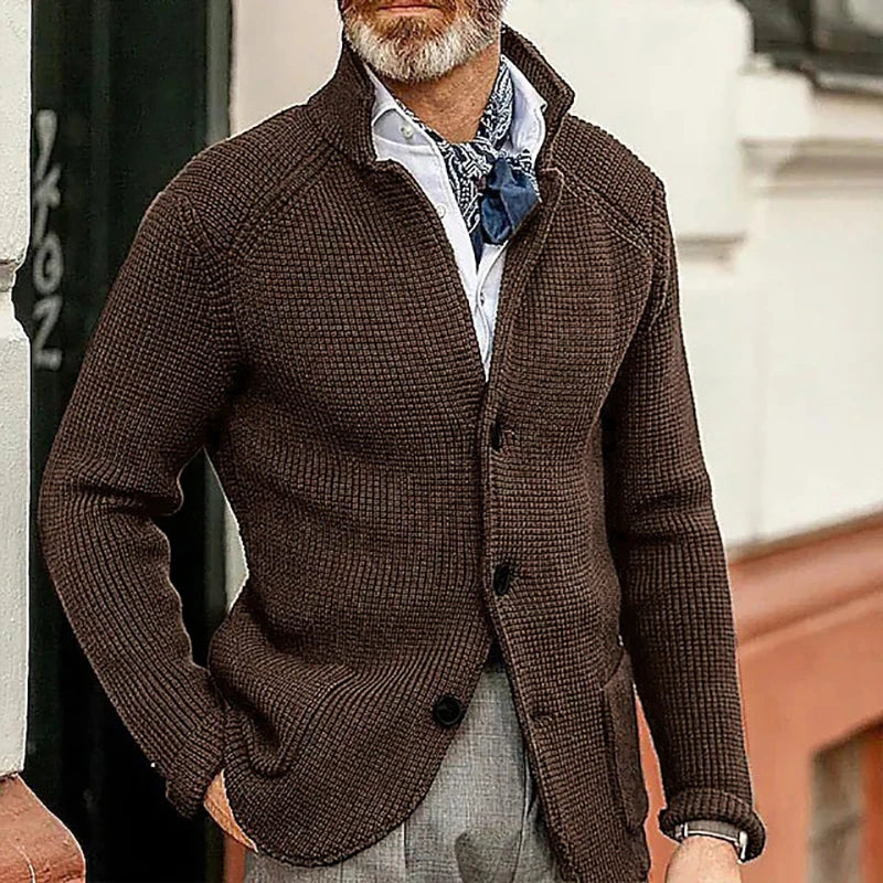 Men's Sweater Jacket Slim Suit Stand Collar Knitted Sweater 2023 Autumn and Winter New Solid Color Casual Cardigan Pocket Men