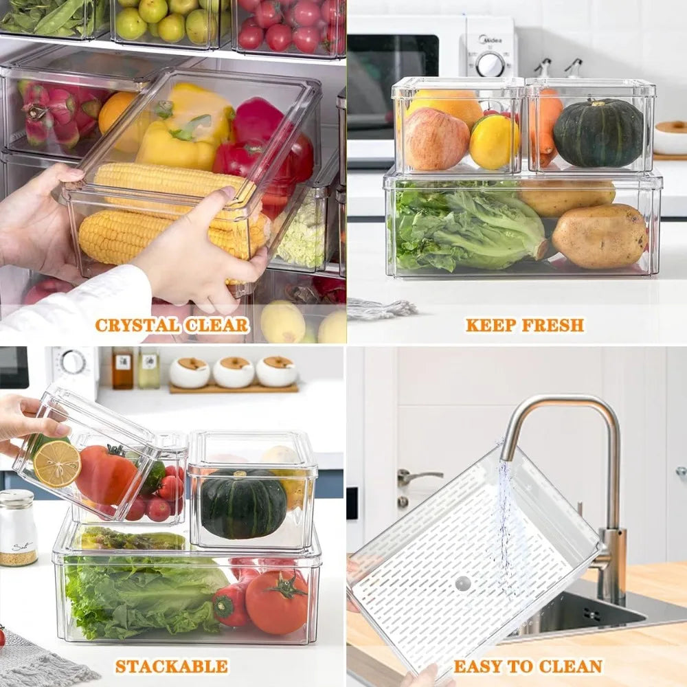 15Pack Fridge Organizer,Stackable Refrigerator Organizer Bins with Lids PBA-Free,Clear Fridge Organizers and Storage for Kitchen