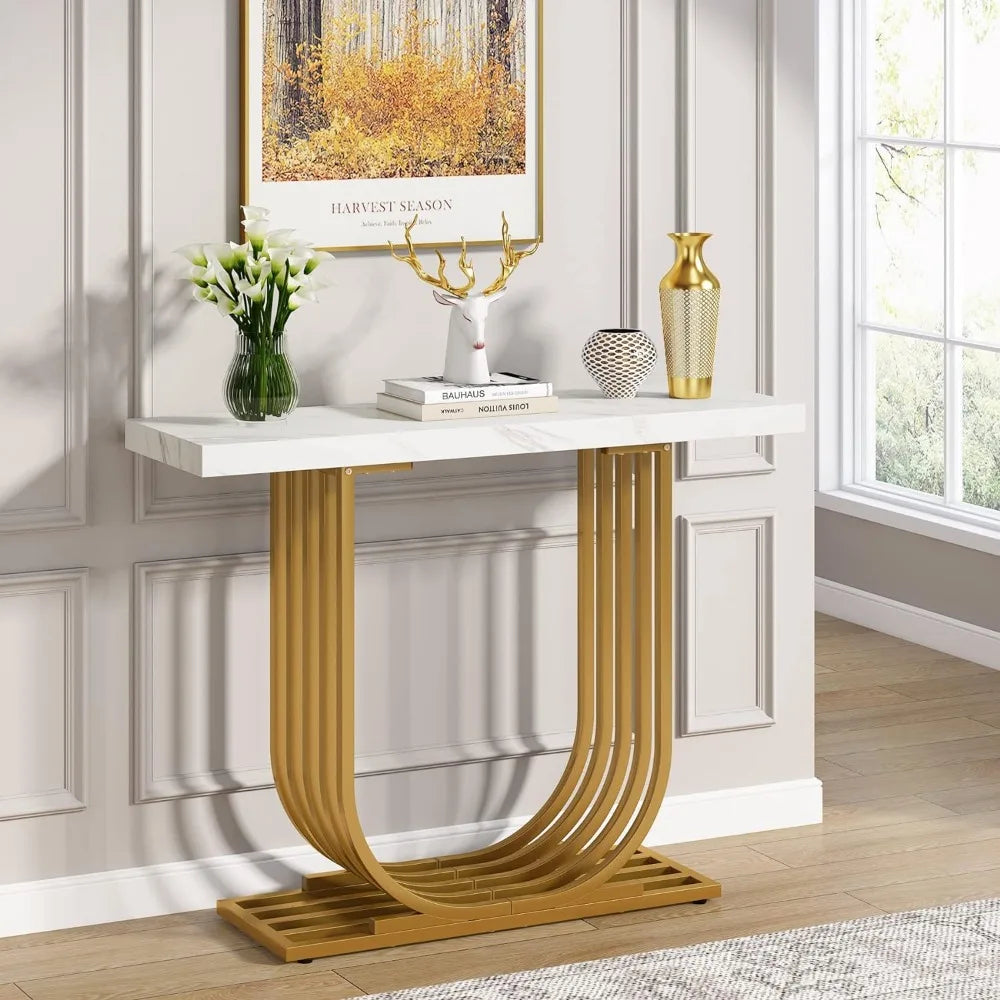 Faux Marble Gold Console Table Hallway White & Gold Coffee Tea End Small Tables Home Entrance Sofa Side Table for Living Room