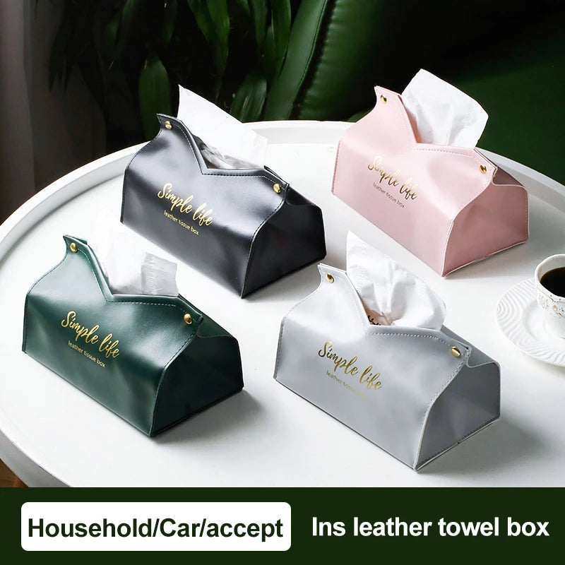 Leather Tissue Box Car Tissue Box Home Living Room Decoration Bedroom Kitchen Desktop Holder Case Storage Hotel Carton Househol