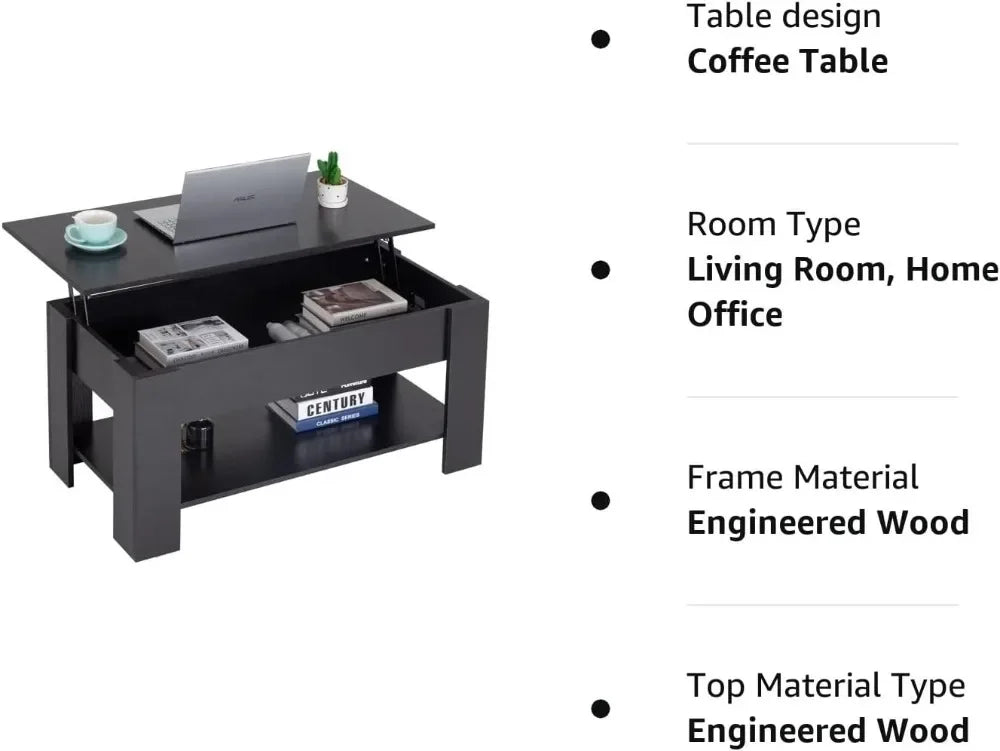 Lift Top Coffee Table with Hidden Compartment and Storage Shelf Wooden Lift Tabletop for Home Living Room Reception Room Office