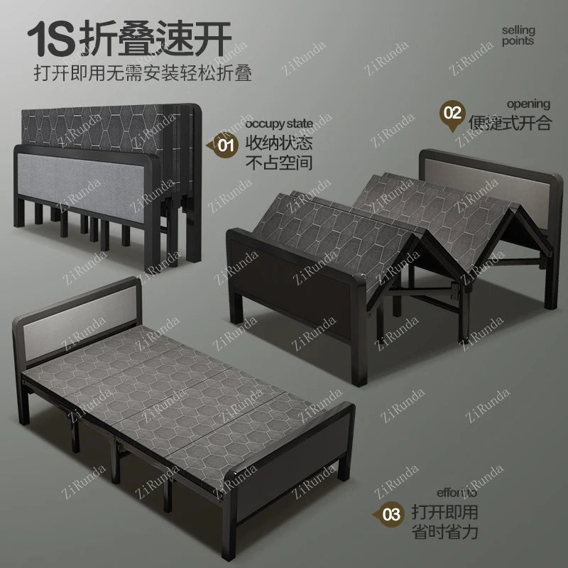 L Folding Bed Double Home Simple Bed Rental House Noon Break Bed Office Single Nap Hard-Based Bed Bedroom Sets Beds