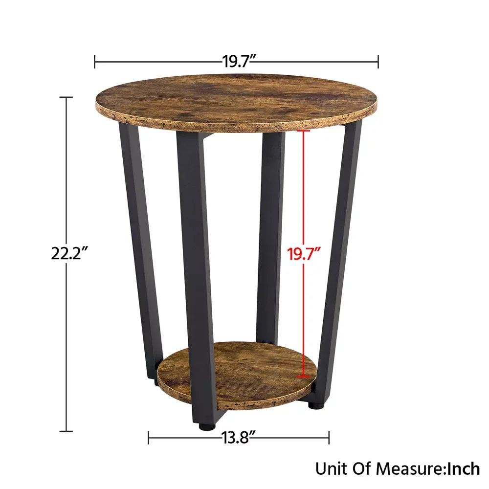 2Pcs Round Wooden Side End Tables, Rustic Brown wood table mesas side table living room