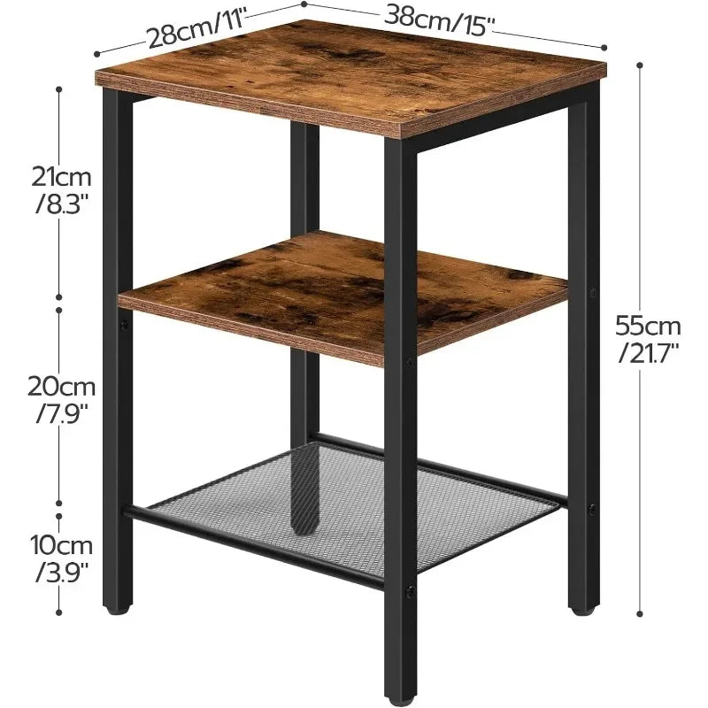 Set of 2 Side Tables, 3-Tier End Tables with Adjustable Shelf, for Small Space in Living Room, Bedroom and Balcony