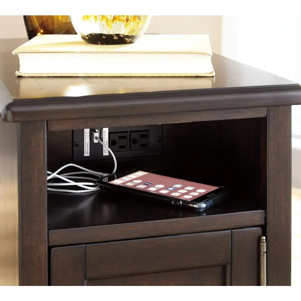 2 USB Ports & Outlets End Table Serving Coffee 2 Fixed Shelves Side Table Living Room Chairs Dark Brown Mid Century Modern Coffe