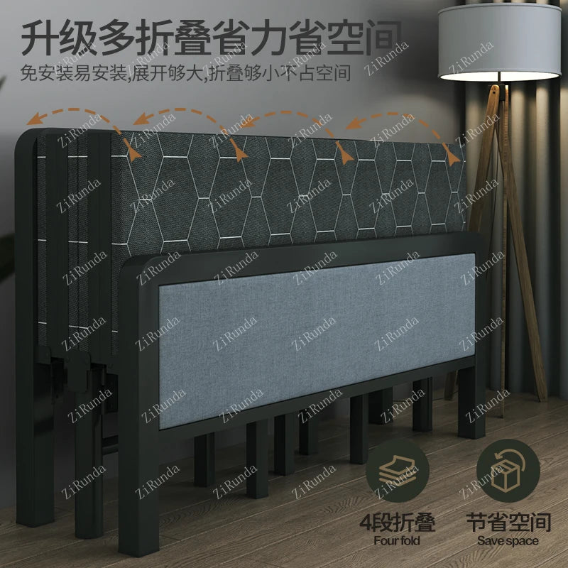L Folding Bed Double Home Simple Bed Rental House Noon Break Bed Office Single Nap Hard-Based Bed Bedroom Sets Beds