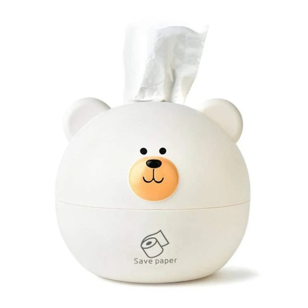 Cute Bear Head Tissue Box Nordic Roll Paper Storage Box Wc Round Container Rack Napkin Holder Living Room Creative Home Simple