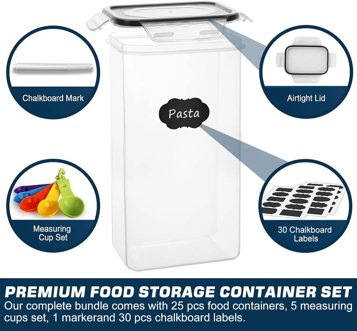 Food Storage Containers 25-Piece Set, Kitchen & Pantry Organization, BPA Free Plastic Storage Containers with Lids