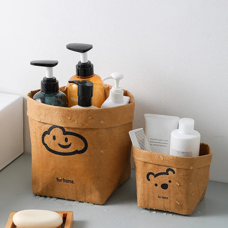 Cartoon Waterproof Kraft Paper Bag Reuseable Multifunction Home Storage Bag Flower Succulents Plant Pot Holder Kitchen Food Pot