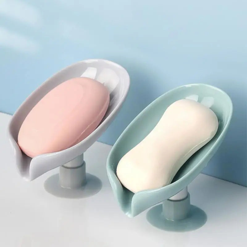 Soap Dish Storage With Suction Cup Laundry Leaf Shape Soap Box Drain Non-slip Soap Holder Bathroom Accessories Soap Case