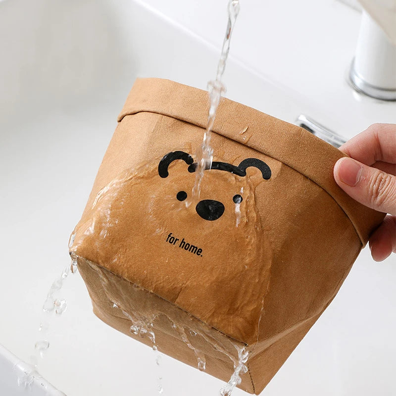 Cartoon Waterproof Kraft Paper Bag Reuseable Multifunction Home Storage Bag Flower Succulents Plant Pot Holder Kitchen Food Pot