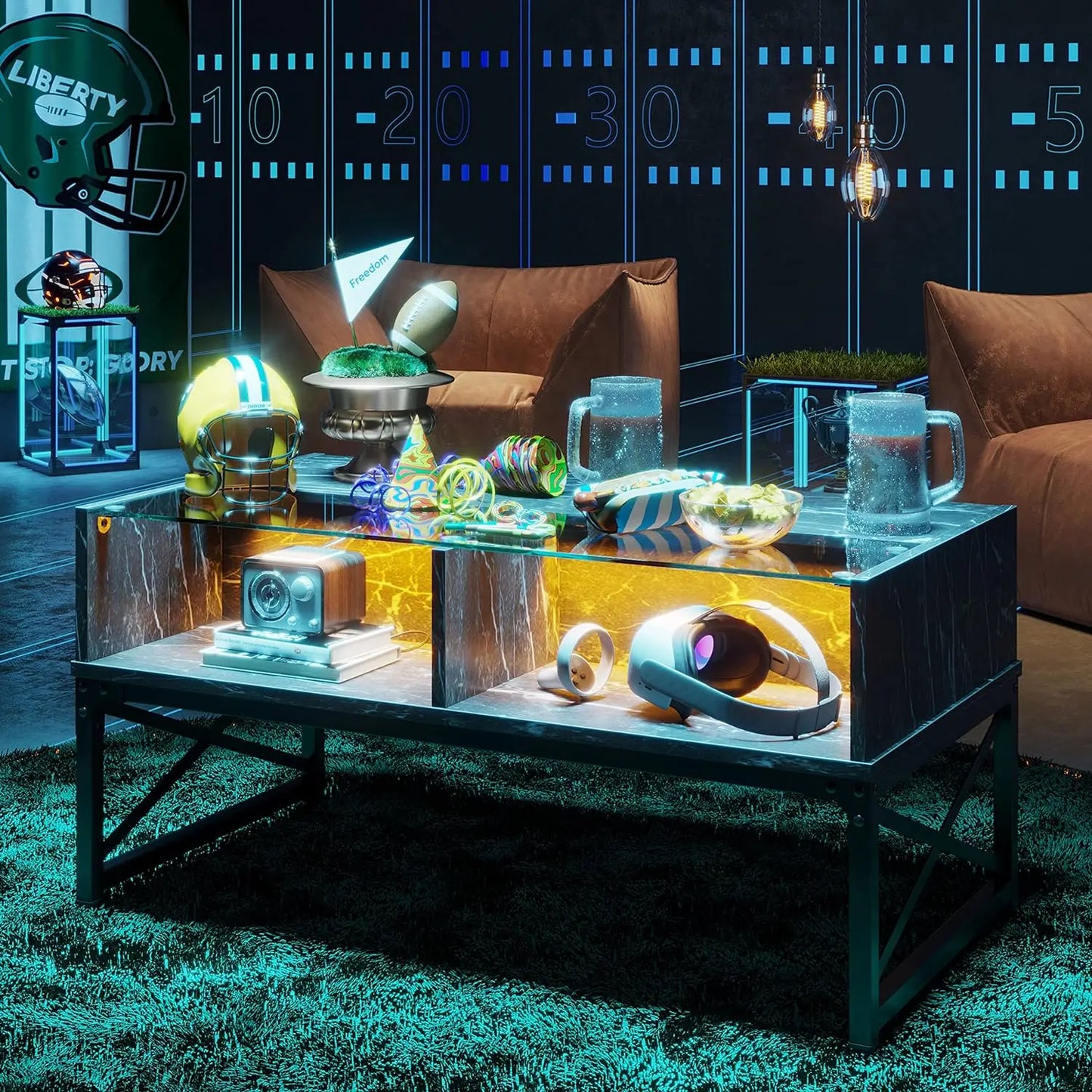 Bestier LED Coffee Tables for Living Room, 42 Inch Large Living Room Center Table, Smart Gaming Tea Tables for Home Office, Mode