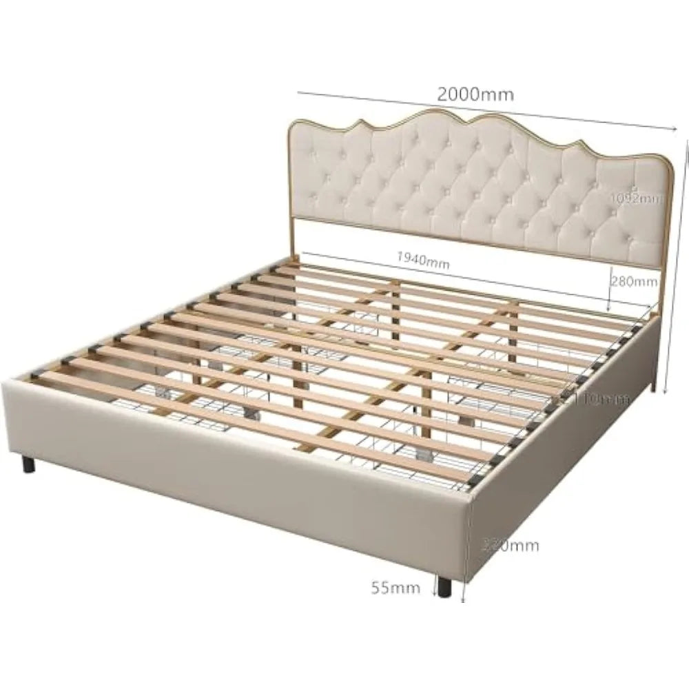 King Velvet Upholstered Platform Bed with 4 Drawers, Platform Bed Frame with Button Tufted Headboard for Bedroom