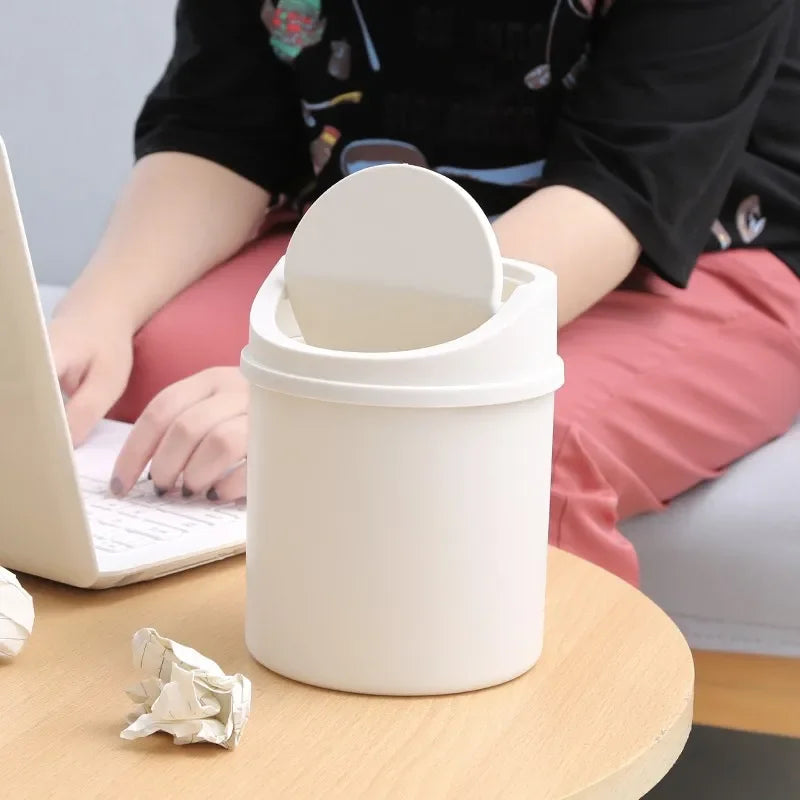 Mini Desktop Bin Small Trash Can Tube with Cover Bedroom Trash Garbage Can Clean Workspace Kitchen Storage Box Home Desk Dustbin