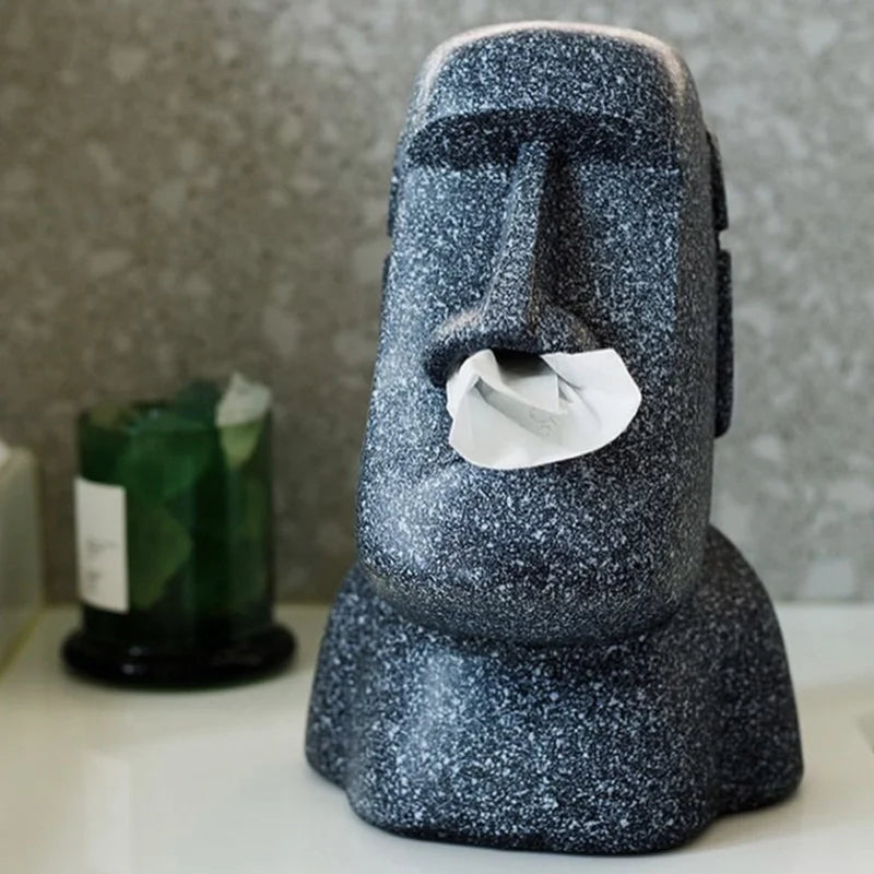 Easter Island Tissue Box Moai Living Room Funny Nostril Storage Paper Box Table Top Carton Halloween Decoration Bar Arrangement