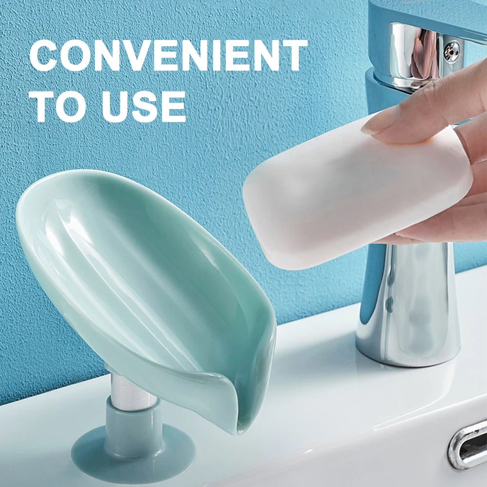Soap Dish Storage With Suction Cup Laundry Leaf Shape Soap Box Drain Non-slip Soap Holder Bathroom Accessories Soap Case