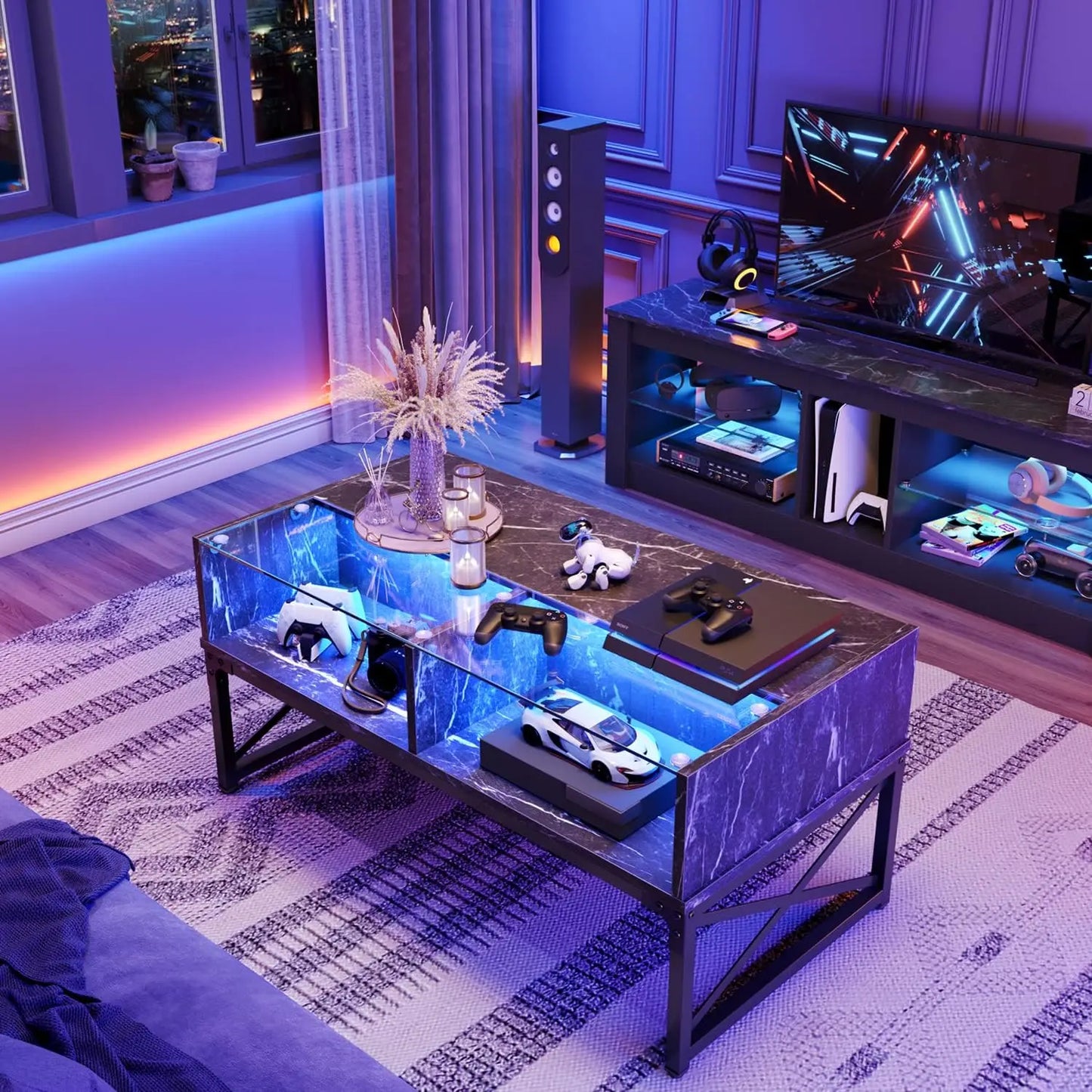 Bestier LED Coffee Tables for Living Room, 42 Inch Large Living Room Center Table, Smart Gaming Tea Tables for Home Office, Mode