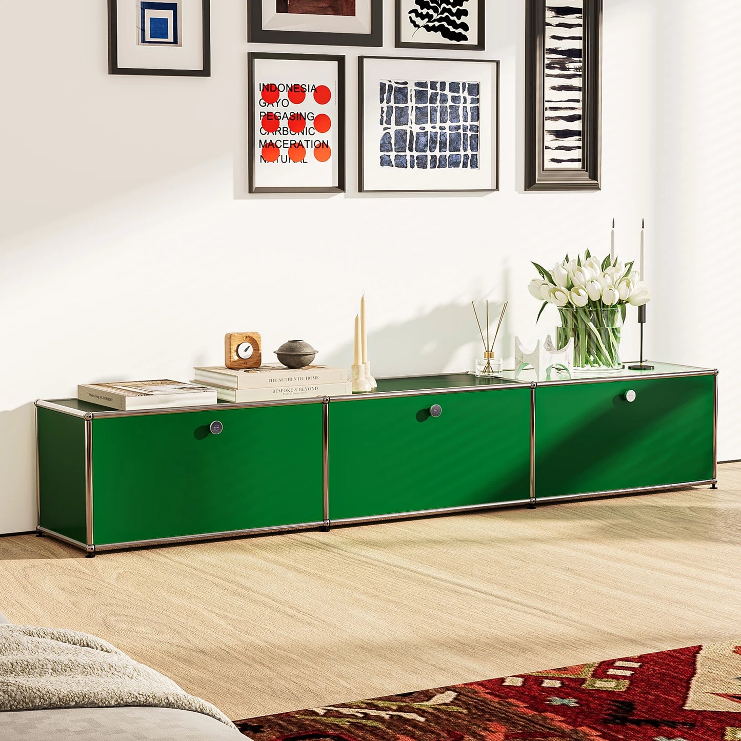 Storage Cabinet 2 Haller Living Room Storage Shelf Green Bedroom Cabinet CD Book Rack Home Display Rack Storage Organizer