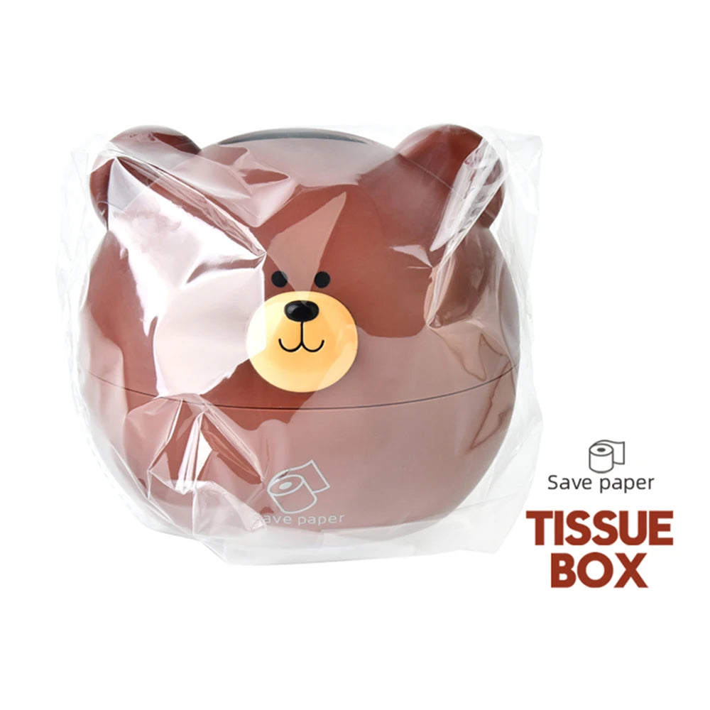 Cute Bear Head Tissue Box Nordic Roll Paper Storage Box Wc Round Container Rack Napkin Holder Living Room Creative Home Simple