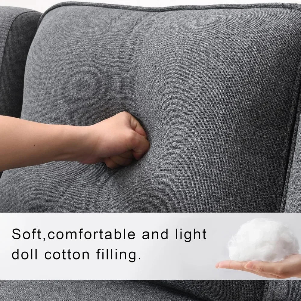 4 seat Modern Linen Fabric Sofa with Armrest Pockets and 4 Pillows,Minimalist Style Couch for Living Room, Apartment,Dark Grey