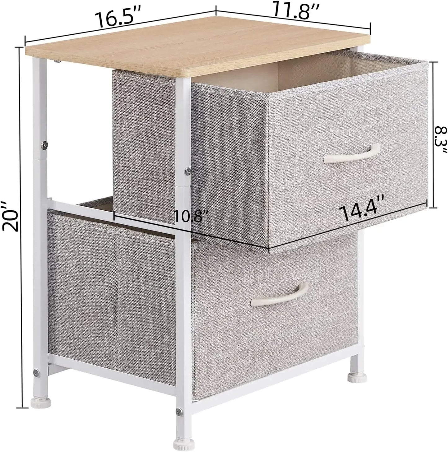 Nightstand with 2 Drawers, Bedside Table Small Dresser Removable Fabric Bins for Bedroom Nursery Closet Living Room