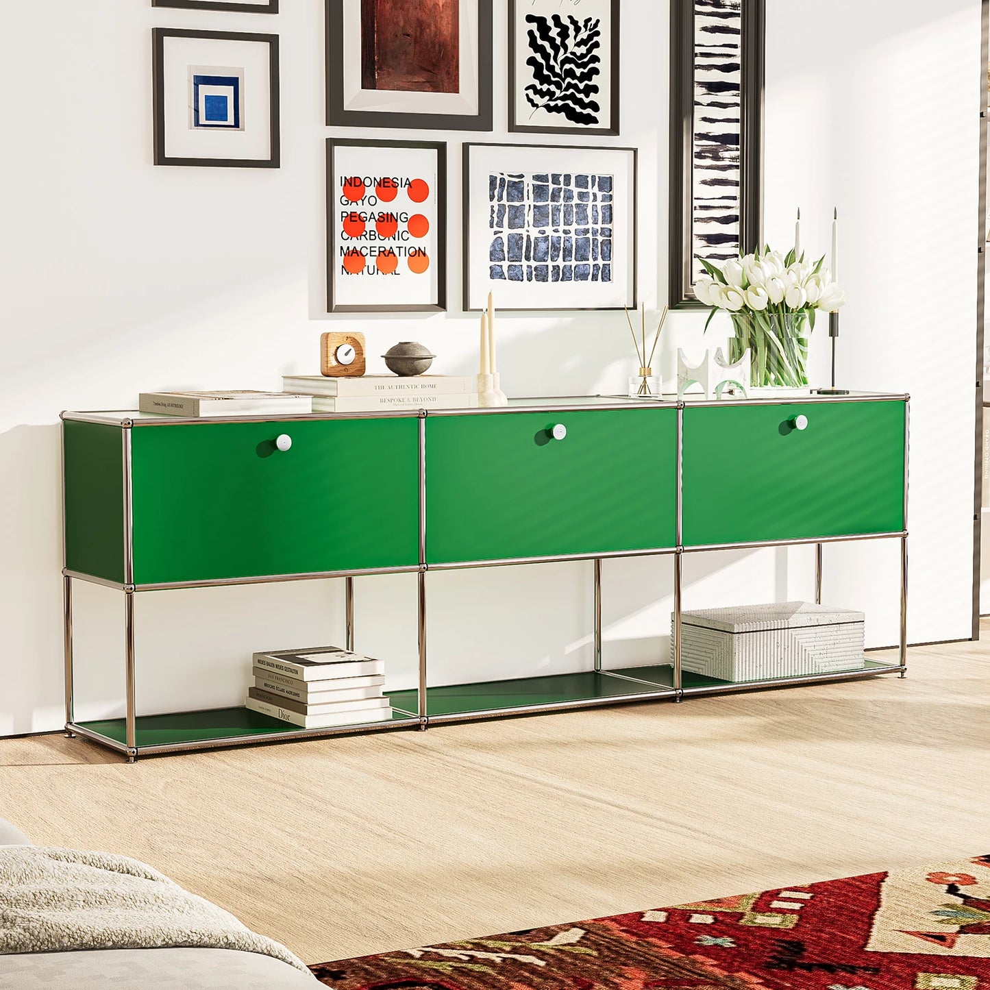 Storage Cabinet 2 Haller Living Room Storage Shelf Green Bedroom Cabinet CD Book Rack Home Display Rack Storage Organizer