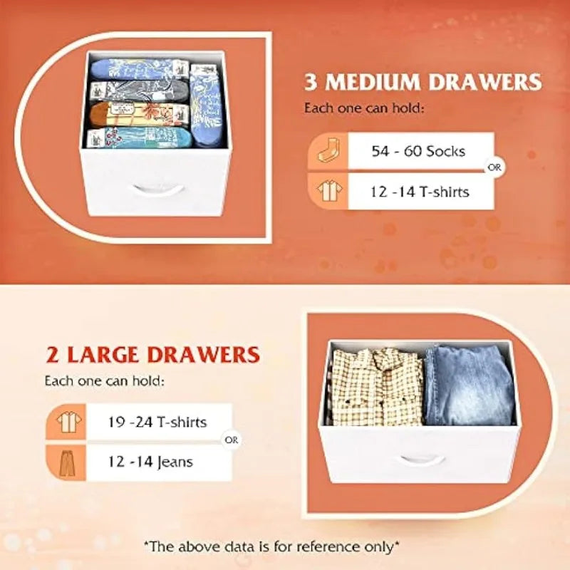 WLIVE Dresser for Bedroom with 5 Drawers, Wide Chest of Drawers, Fabric Dresser, Storage Organization Unit with Fabric