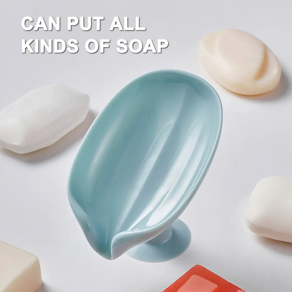 Soap Dish Storage With Suction Cup Laundry Leaf Shape Soap Box Drain Non-slip Soap Holder Bathroom Accessories Soap Case