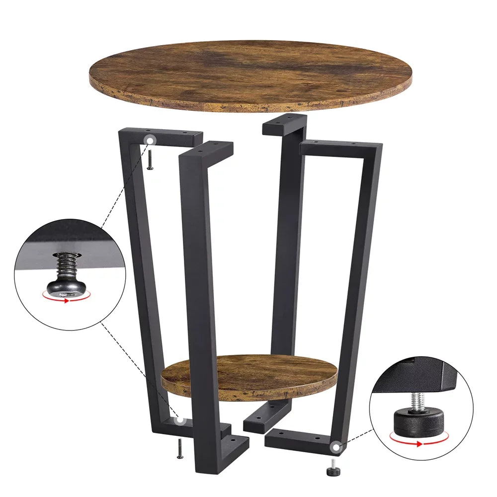 2Pcs Round Wooden Side End Tables, Rustic Brown wood table mesas side table living room