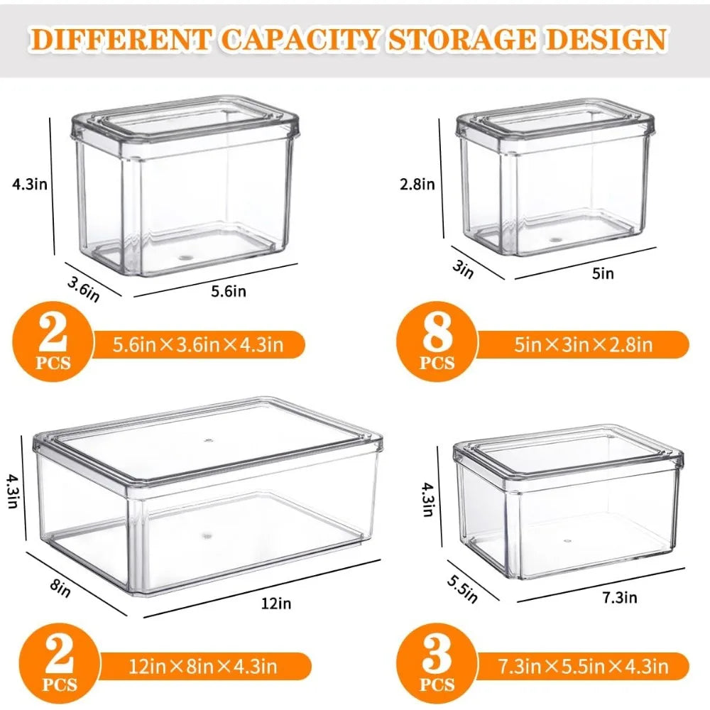 15Pack Fridge Organizer,Stackable Refrigerator Organizer Bins with Lids PBA-Free,Clear Fridge Organizers and Storage for Kitchen