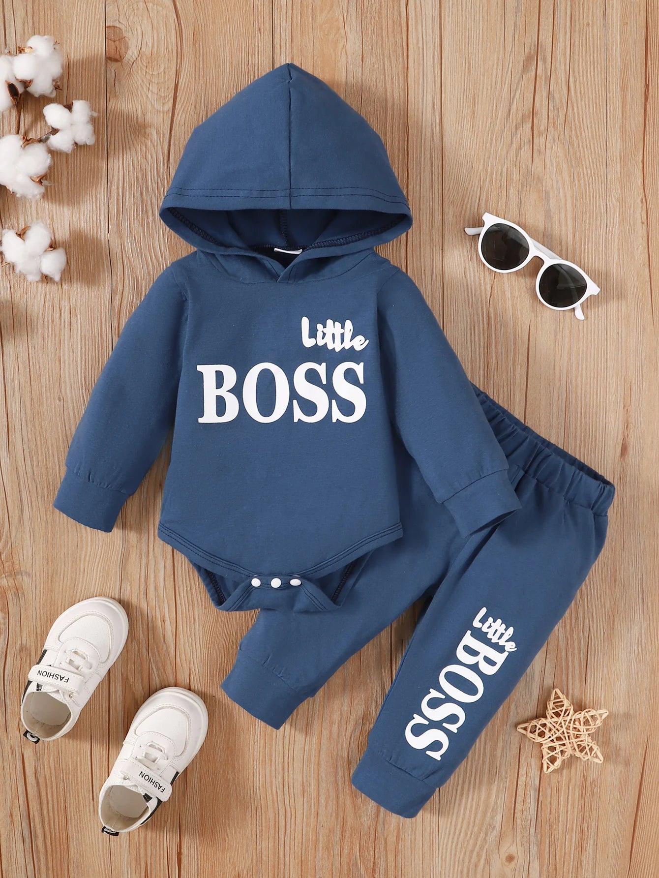Winter Newborn Infant Baby Boy Long Sleeves Cotton Hooded Little Boss Fashion Baby Hoodies Clothing